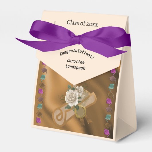 Ballotins Classe de 2025, Diplôme Gold Foil, Roses Blanches (Verso)