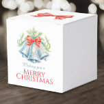 Ballotins Cloches d'argent aquarelle rouge arc photo noël<br><div class="desc">Ajoutez une touche d'élégance à vos tables de vacances de Noël avec ces trois cloches argentées ballotins, jolies cloches couleur bleu argenté et feuillage verdoyant avec un arc rouge vif, dit actuellement Souhaitez-vous un Joyeux Noël ou vous pouvez customiser avec votre propre salut de fête. Ajoutez votre propre photo spéciale...</div>
