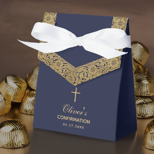 Ballotins Confirmation Garçon Marine Blue Gold Roses Vintage