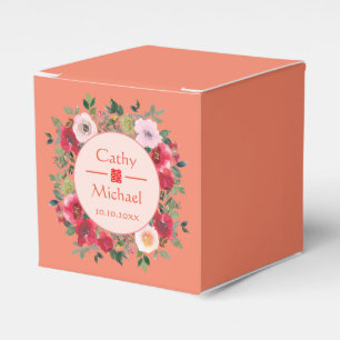 Ballotins Couronne florale de cercle orange mariage chinois