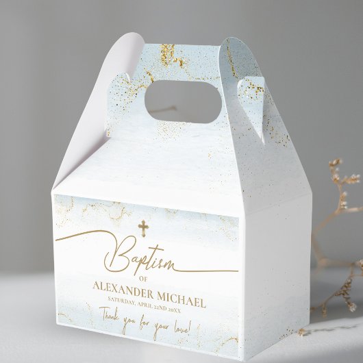 Ballotins Croix d'or bleu moderne Merci garçon Baptême