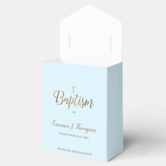 Ballotins Croix d'or bleu sur mesure Merci Baptême (Ouvert)