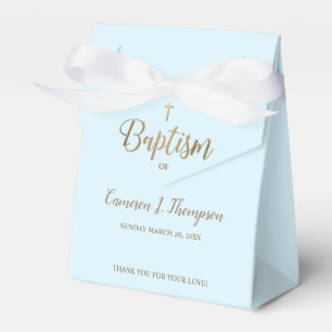 Ballotins Croix d'or bleu sur mesure Merci Baptême