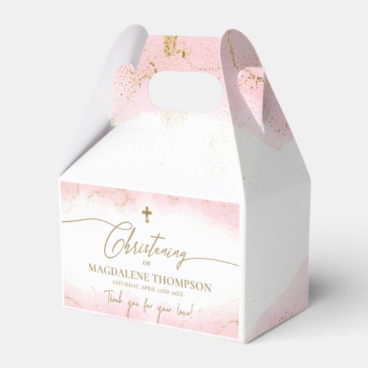 Ballotins Croix d'or rose Merci Christening fille (Verso)