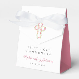 Ballotins Croix florale rose élégante pour première communio