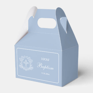 Ballotins Croix florale simple sur Baptême bleu clair