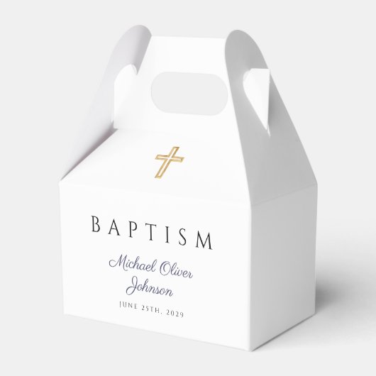 Ballotins Croix Religieuse Bleu Marine Script Garçon Baptême (Arrière)