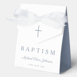 Ballotins Croix religieuse dusty blue script garçon baptême