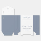 Ballotins Croix religieuse dusty blue script garçon baptême (Déplié)