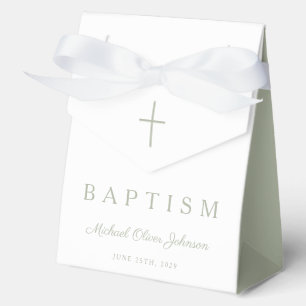 Ballotins Croix Religieuse Vert Sauge Script Garçon Baptême