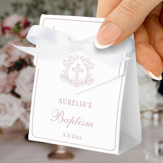 Ballotins Croix rose simple Baptême petite tente