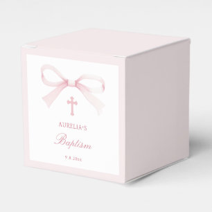 Ballotins Cube de baptême élégant aquarelle ruban rose