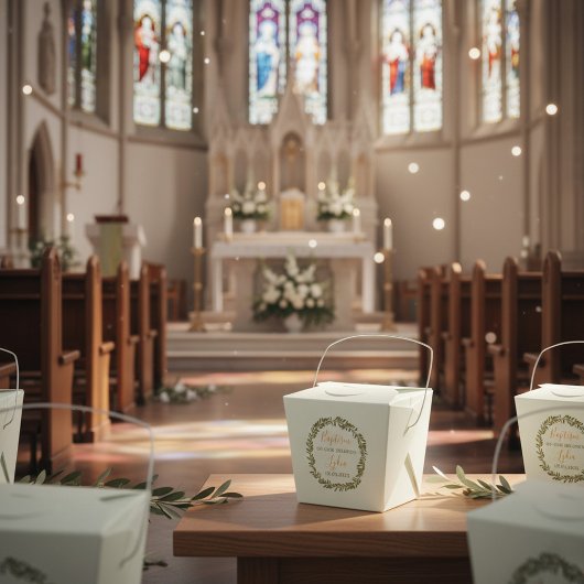 Ballotins Custom Baptism Favor Box with Olive Wreath 