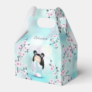 Ballotins Cute Kokeshi Doll Fleurs de cerisiers Turquoise