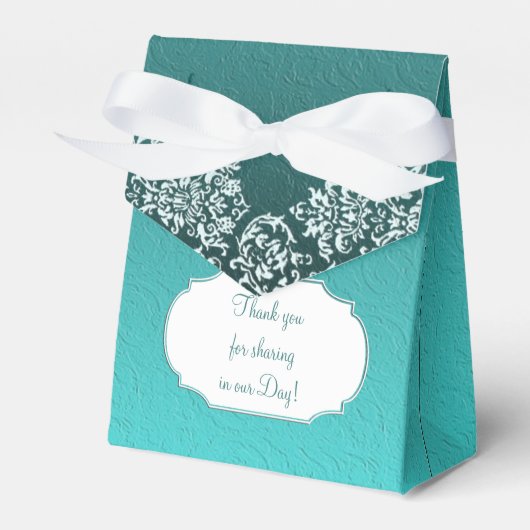 Ballotins Damask Turquoise Wedding Favor Box (Verso)