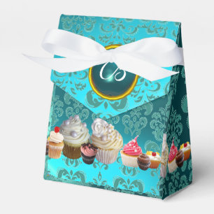 BALLOTINS DÉLICIEUX CUPCAKES TURQUOISE DAMASK BLUE GEM MONOG