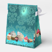 BALLOTINS DÉLICIEUX CUPCAKES TURQUOISE DAMASK BLUE GEM MONOG (Arrière)