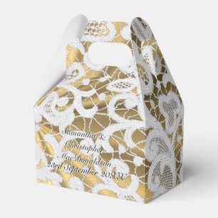 Ballotins Dentelle blanche et or en figuier mariage damassé