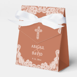 Ballotins Dentelle blanche sur Terracotta tente Mariage reli