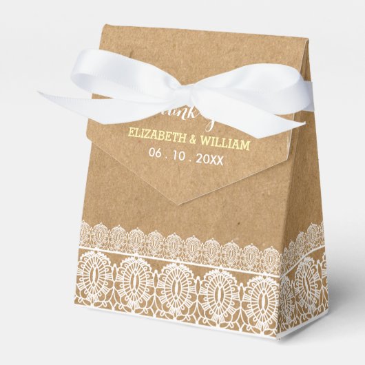 Ballotins Dentelle rustique et Merci Mariage en papier Jaune (Verso)