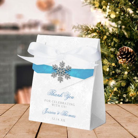 Ballotins Diamante Snowflake & Blue Ribbon Mariage d'hiver