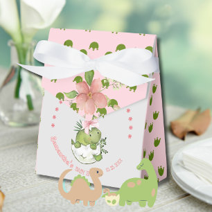 Ballotins Dino qui éclot avec un nœud rose Baby Shower