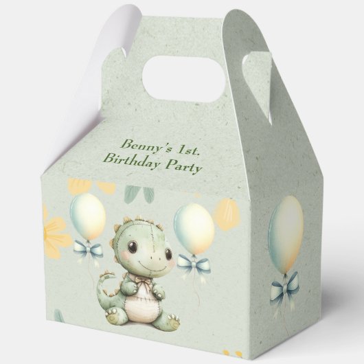 Ballotins Dinosaure Peint Vert mignon 1er anniversaire fête (Recto)