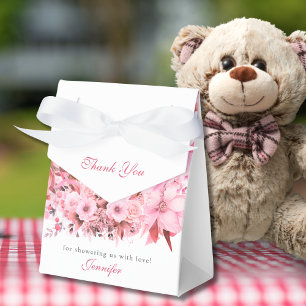 Ballotins Douce Baby Shower Ours en Peluche Rose Floral Clai