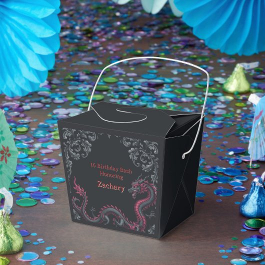 Ballotins Dragon noir fantaisiste en damassé rouge pour une (Fête)