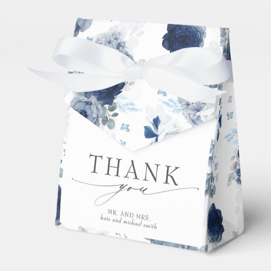 Ballotins Dusty Blue et Navy Blue Floral Wedding Favor Box (Verso)