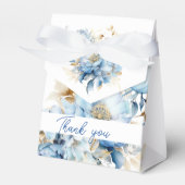 Ballotins Dusty Blue Floral Gold Wedding Favor Box (Verso)