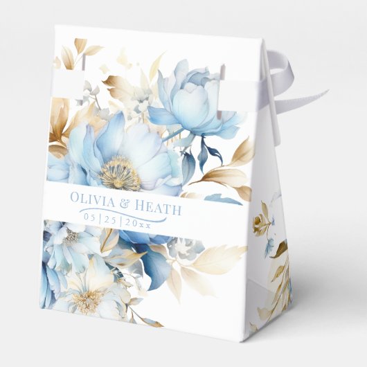 Ballotins Dusty Blue Floral Gold Wedding Favor Box (Arrière)