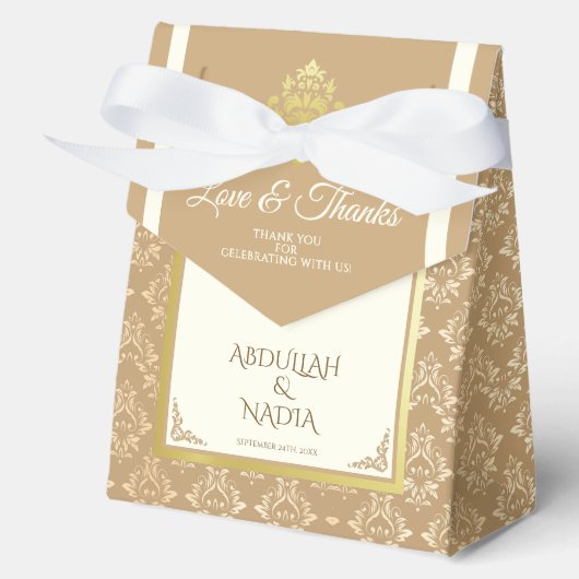 Ballotins Élégance en damas d'ivoire doré pour mariage islam (Recto)