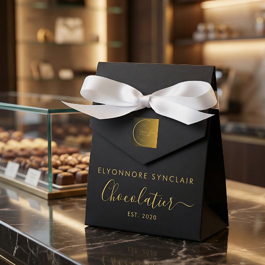 Ballotins Elegant Black Gold Script Chocolatier Qr Code
