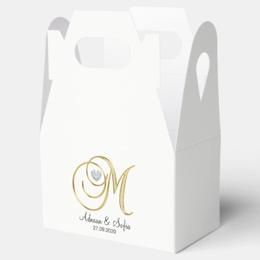 Ballotins Élégant Blanc Or Coeur Monogramme M Mariage Cadeau (Ouvert)