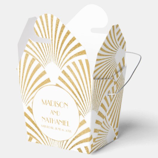 Ballotins Elégant Blanc Or Géométrique Mariage Art Déco (Ouvert)