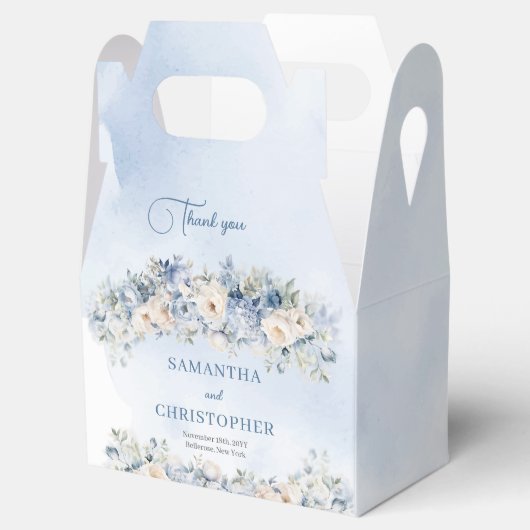 Ballotins Elégant bleu & blanc roses mariage d'or eucalyptus (Ouvert)