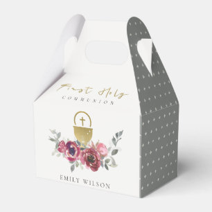 BALLOTINS ÉLÉGANT BURGUNDY GOLD FLORAL PREMIER SAINT COMMUNI