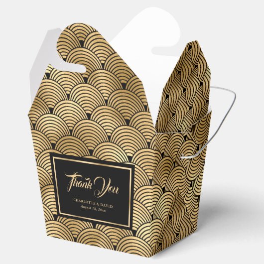 Ballotins Élégant Coquillage Noir et Or Écailles Merci (Ouvert)