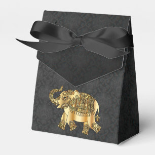 Ballotins Élégant éléphant floral paisley or sur damas noir