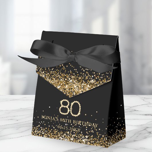 Ballotins Elegant Gold Diamonds 80th Birthday Favor Box