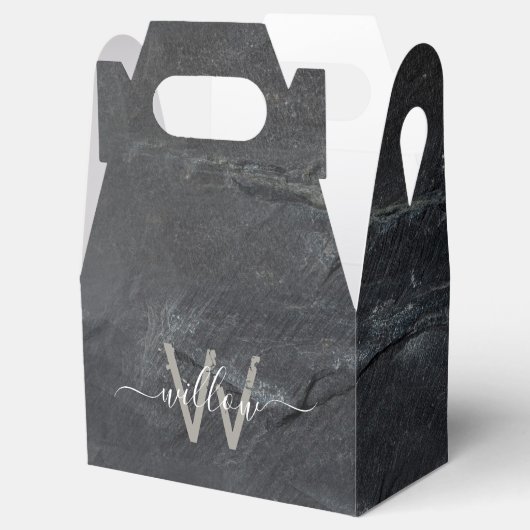 Ballotins Élégant Gris de Charbon Stone Script Monogramme (Ouvert)