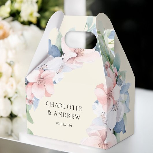 Ballotins Élégant Mariage de Fleurs Roses Bleues