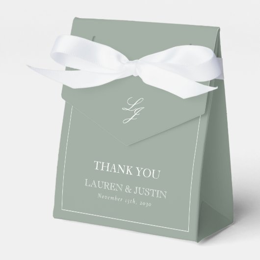 Ballotins Élégant Mariage de Monogramme Vert Sage (Verso)