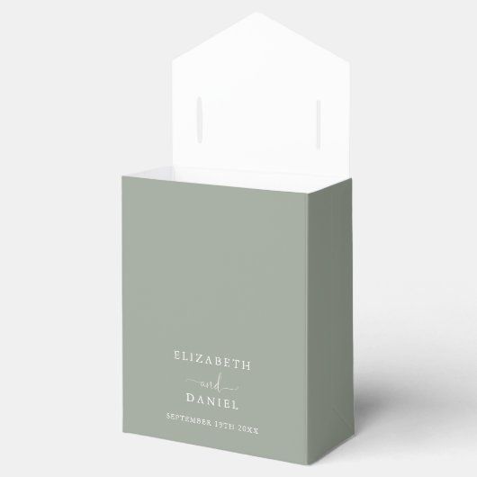 Ballotins Élégant Mariage de script Coeur Vert Sage (Ouvert)