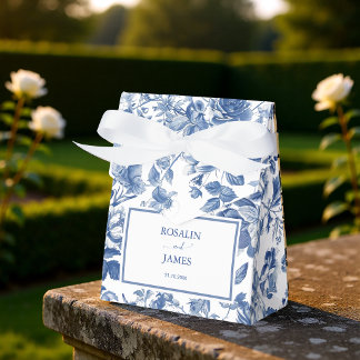 Ballotins Élégant Mariage Floral Toile Bleu Poussiéreux