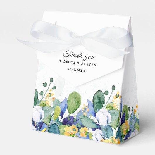 Ballotins Élégant mariage jaune floral bleu blanc (Verso)