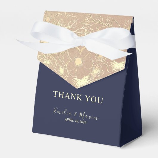 Ballotins Elégant Marine Bleu & Rose Gold Wedding Favor Box (Verso)
