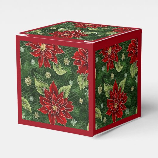 Ballotins Élégant Noël Poinsettia Rouge Cube Ballotin (Verso)