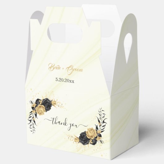 Ballotins élégant or & fleurs noires mariage (Ouvert)